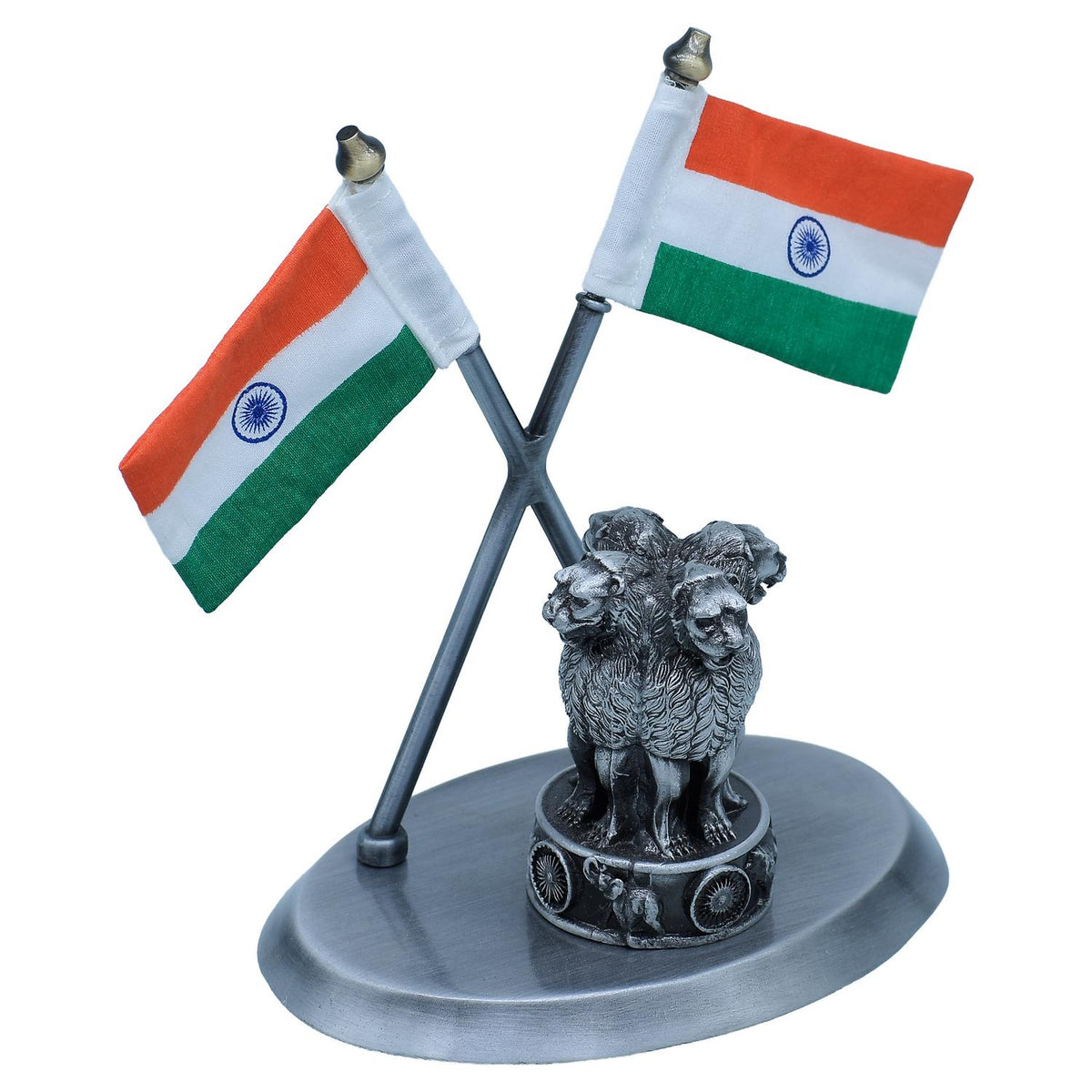 Metal Ashoka Stambh With 2 Cross Flag OX Black view 2
