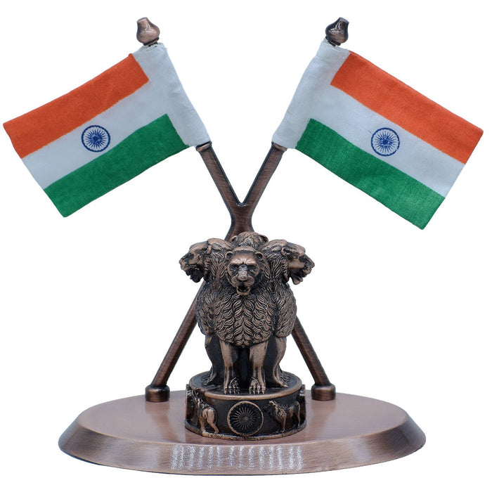 Metal Ashoka Stambh With 2 Cross Flag Copper – Ashoka Stambh Desk Showpiece