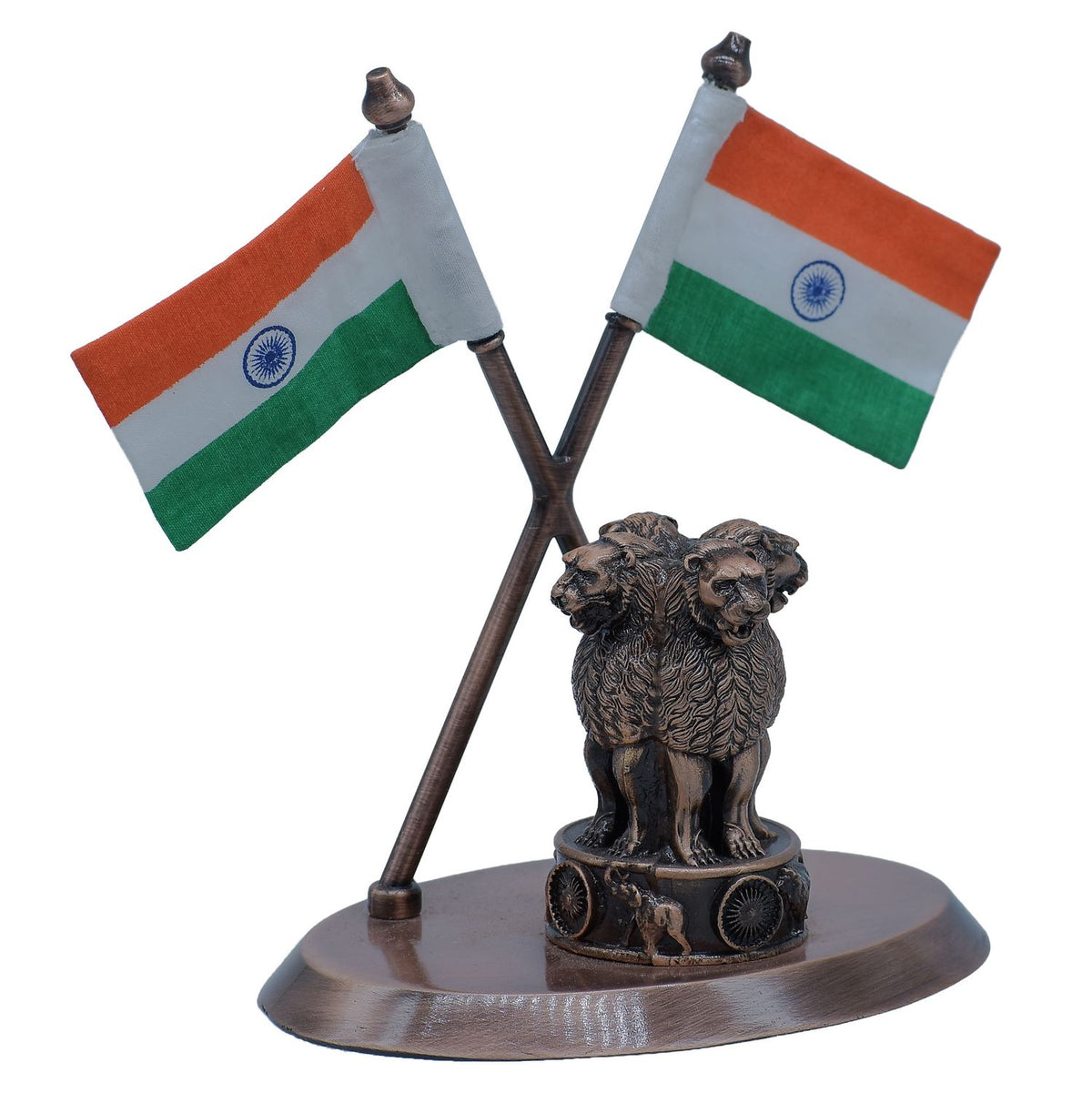 Metal Ashoka Stambh With 2 Cross Flag Copper view 2