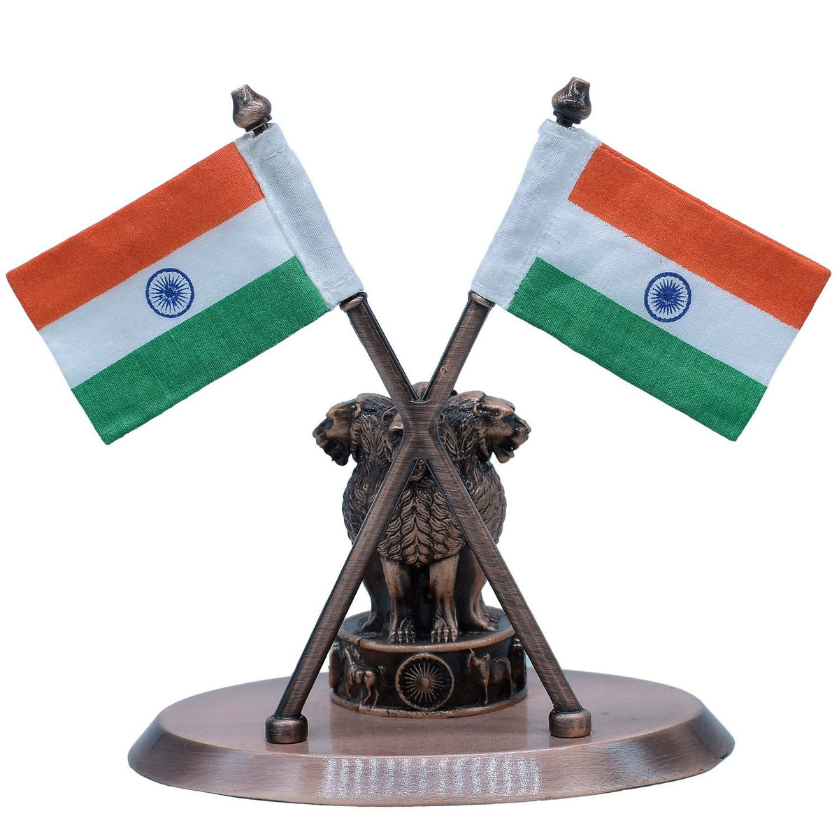 Metal Ashoka Stambh With 2 Cross Flag Copper view 3