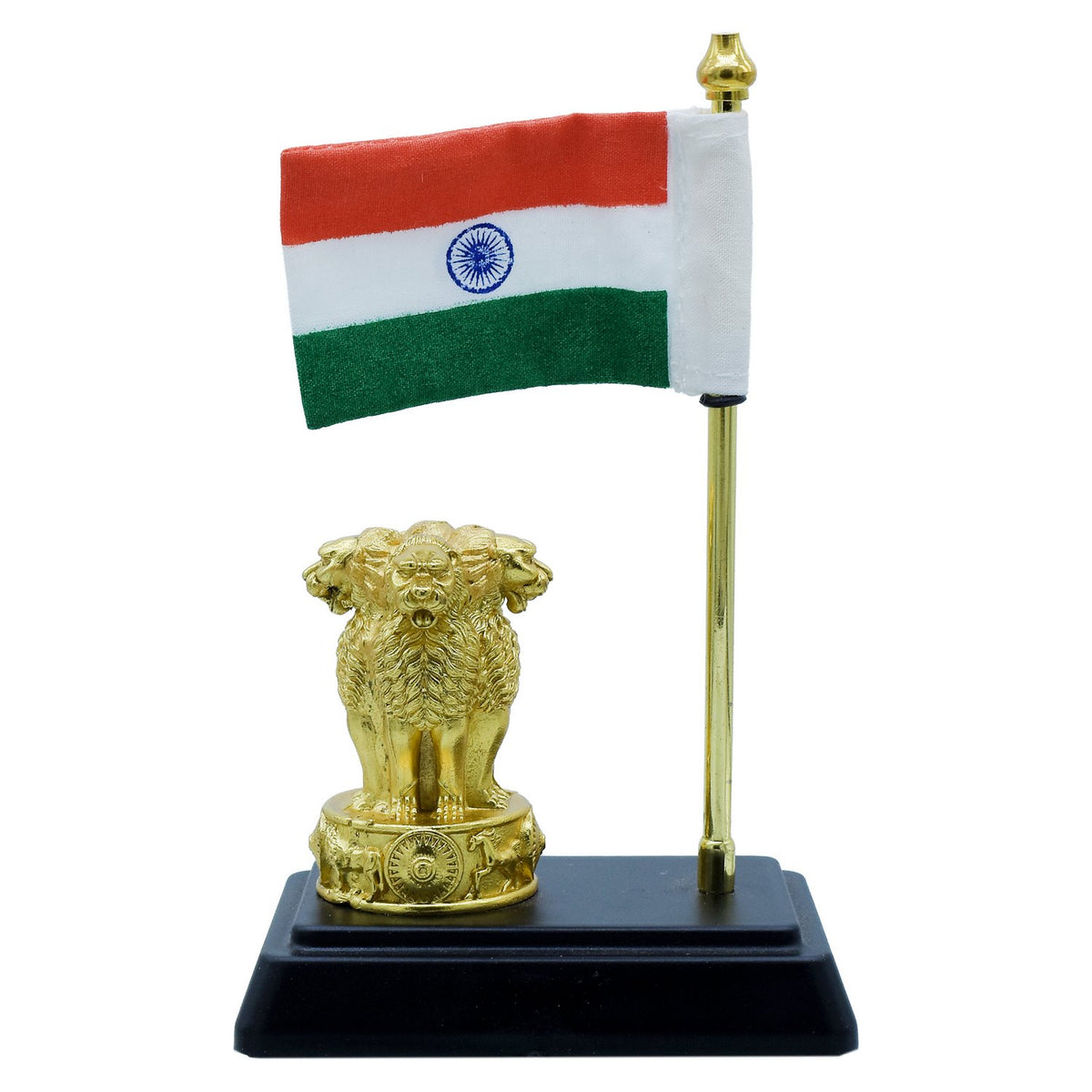 Table Top Ashoka Stambh With Flag Gold view 2