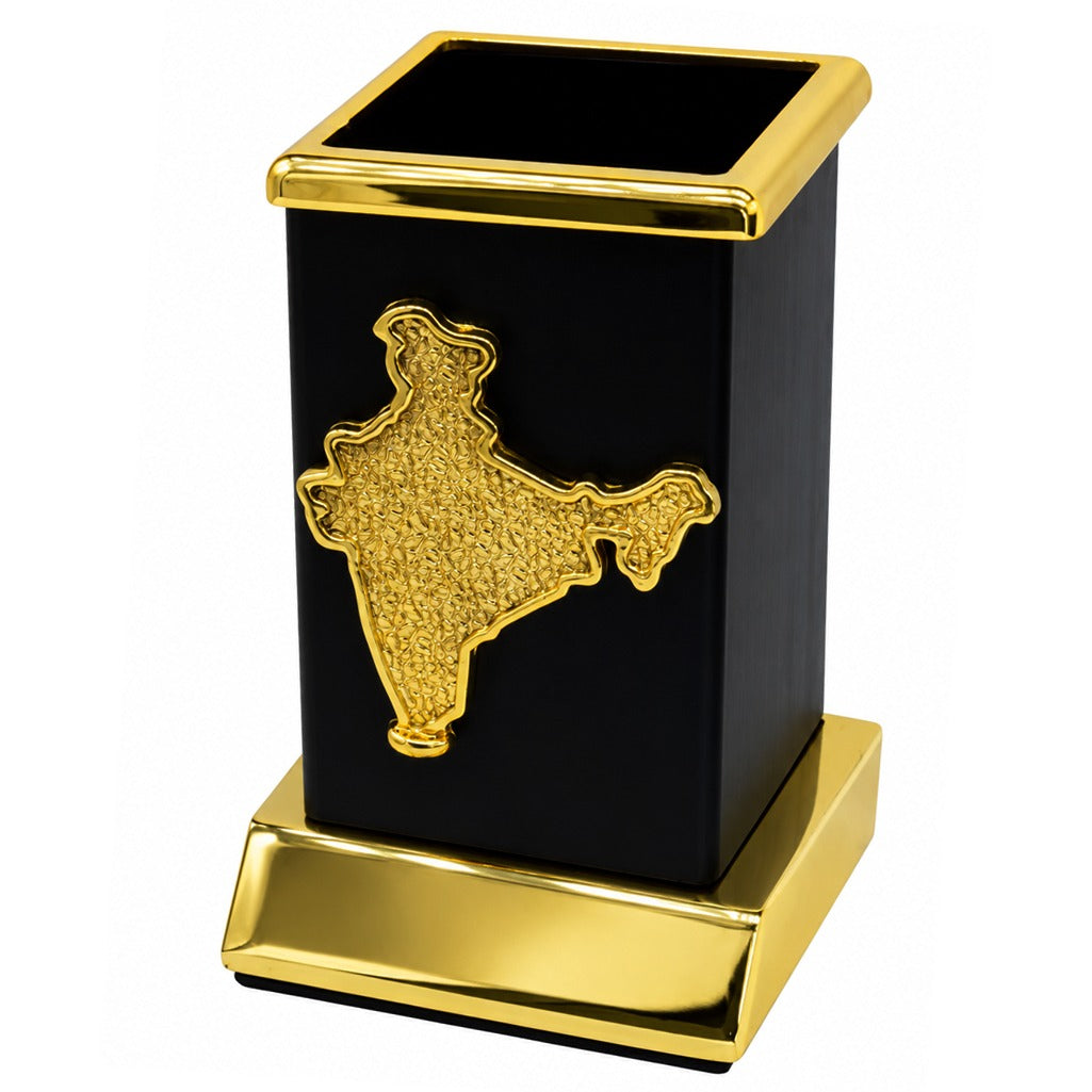 Table Top Pen Stand Gold India Logo view 2