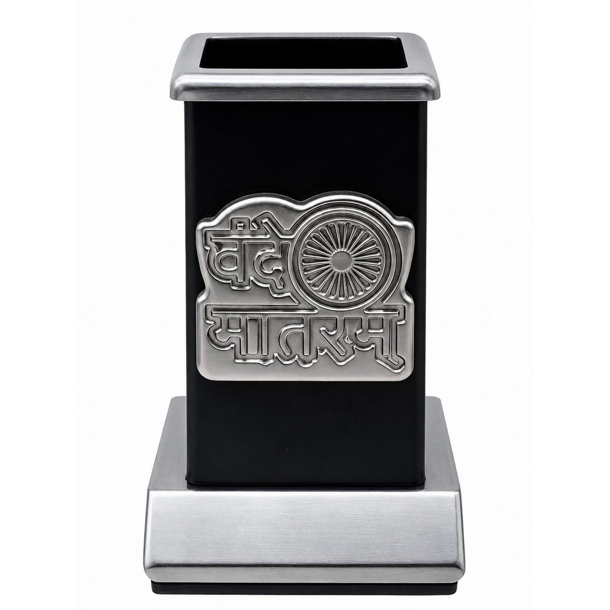 Table Top Pen Stand Gold Vande Mataram Logo Silver