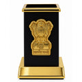 Table Top Pen Stand Satyameva Jayate Logo Gold