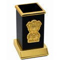 Table Top Pen Stand Satyameva Jayate Logo Gold view 2