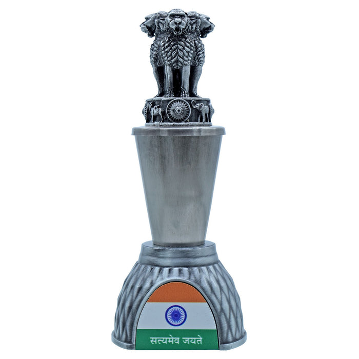 Desktop Metal Ashoka Pillar Flag 11CM Black – Ashoka Stambh Desk Showpiece