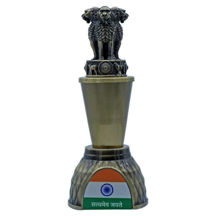 Desktop Metal Ashoka Pillar Flag 11CM Mehndi – Ashoka Stambh Desk Showpiece