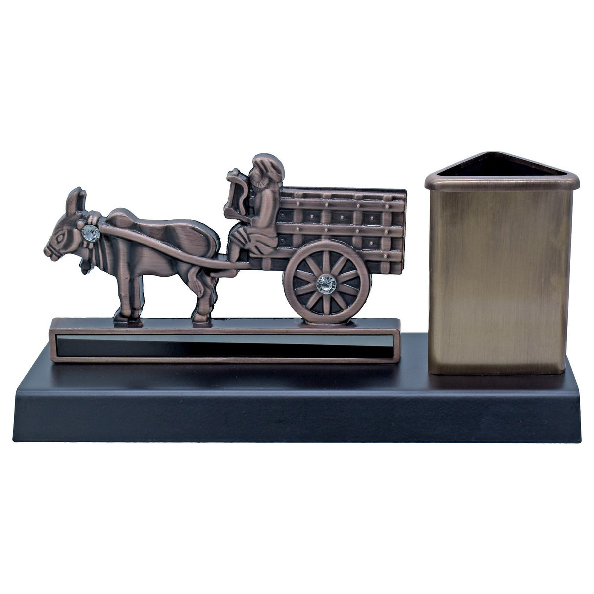 Table Top Pen Stand Bullock Cart With Base Copper