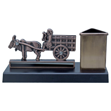 Table Top Pen Stand Bullock Cart With Base Copper