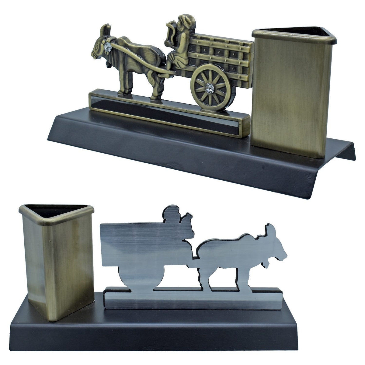 Table Top Pen Stand Bullock Cart With Base Mehndi view 2