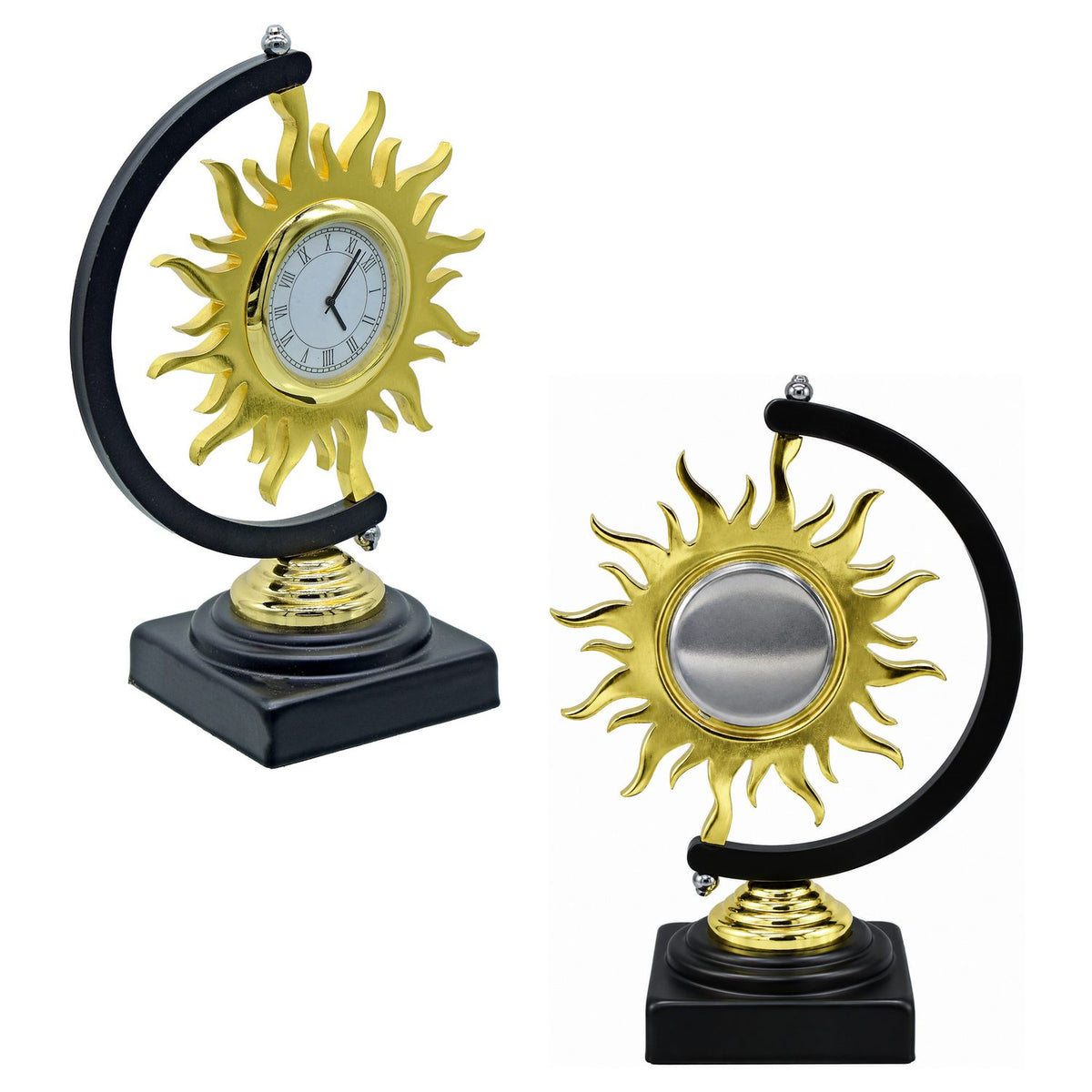 Table Top Sun Design Gold With Black Base With Watch view 2