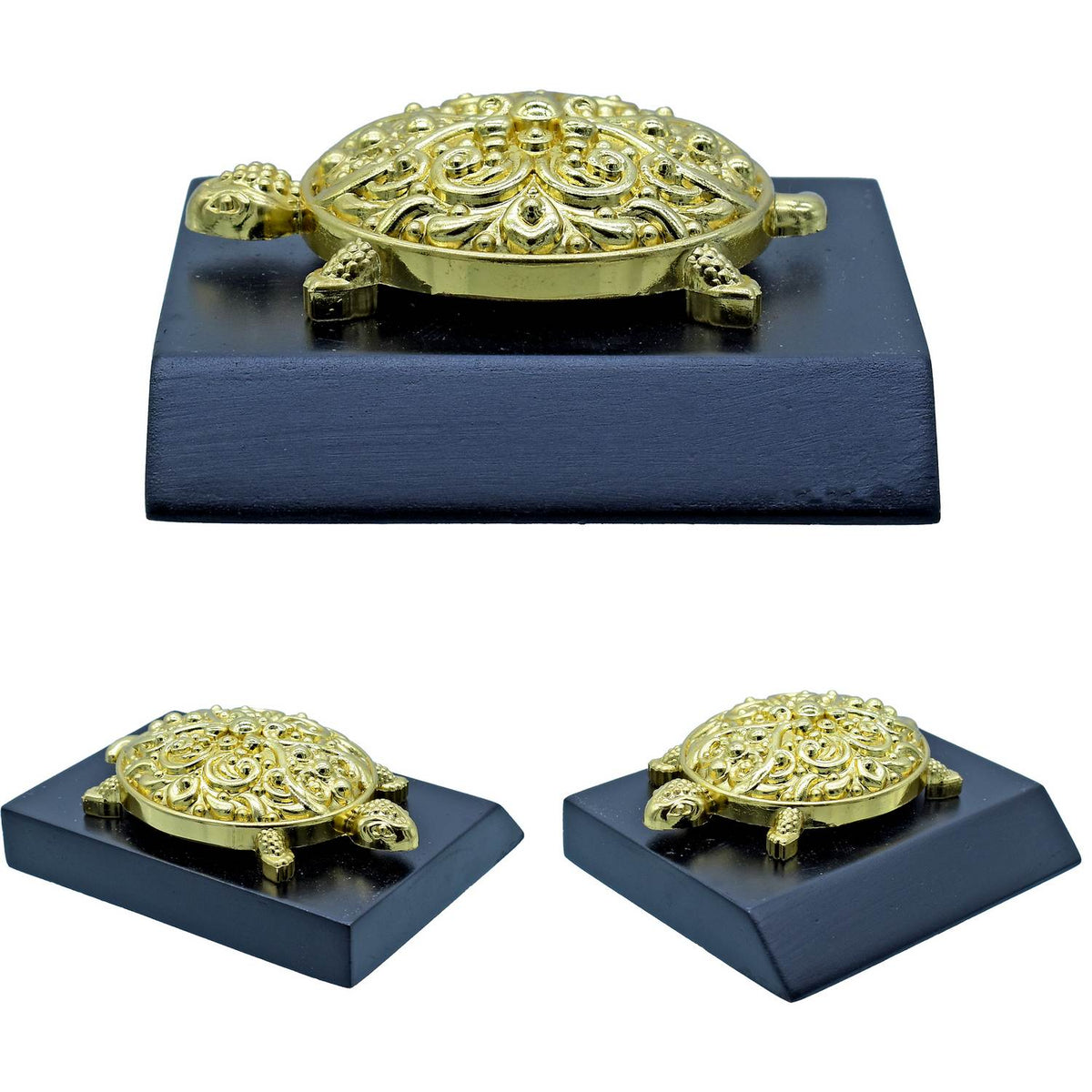 Table Top Gold Tortoise With Wooden Base