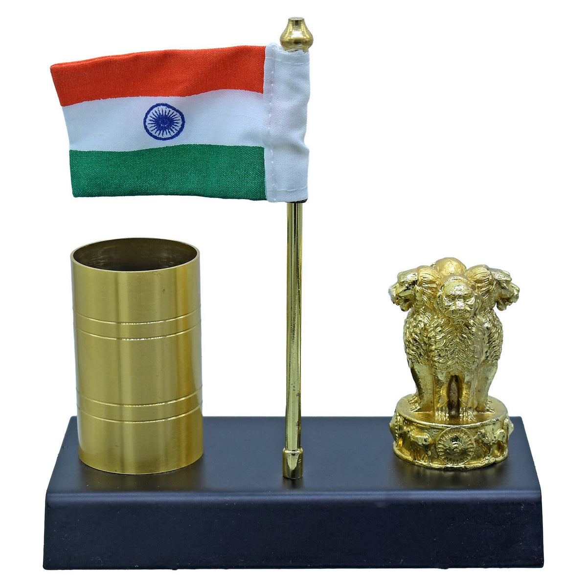 Pen Stand Gold With Flag With Ashoka Stambh view 2