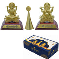 Table Top Gold Wooden Base Bell Laxmi Ji With Ganesh
