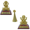 Table Top Gold Wooden Base Bell Laxmi Ji With Ganesh view 2