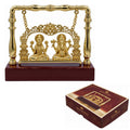 Table Top Gold Wooden Base Jhula Laxmi Ji With Ganesh