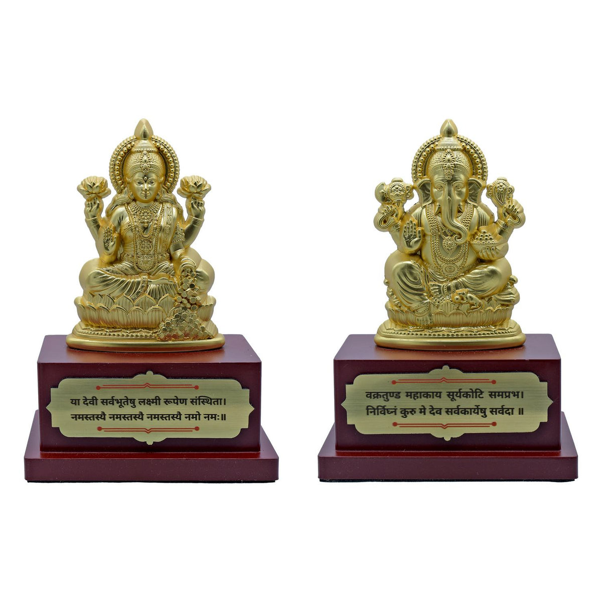 Table Top Gold Wooden Base Laxmi Ji With Ganesh view 2