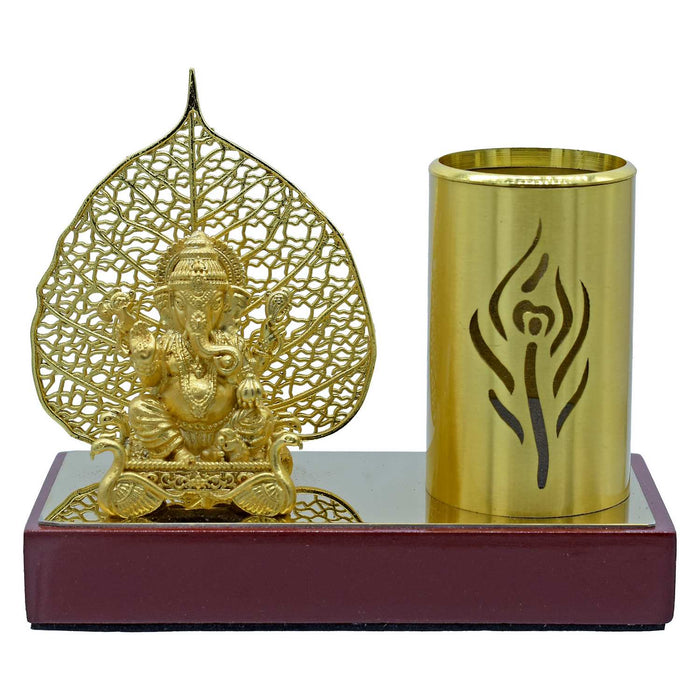 Table Top Pen Stand Gold Leaf Ganesh – Desk Pen Holder for Office
