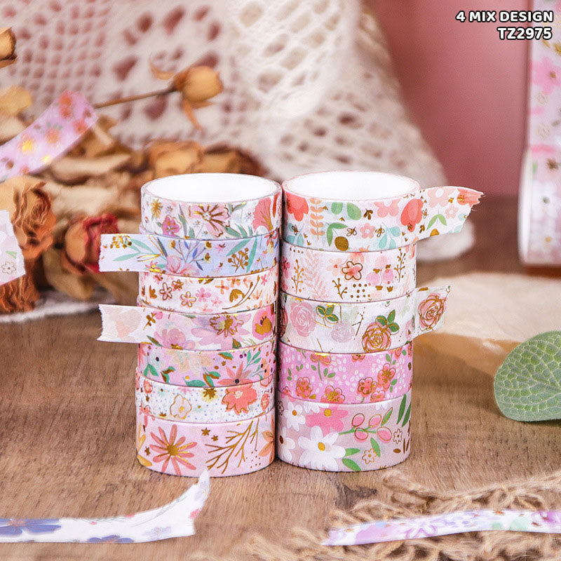 Flower Washi Tape Set - 12 Pcs for Journaling & Scrapbooking