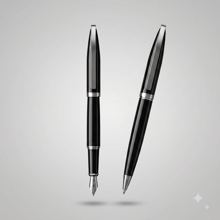 Baoke Fountain Pen & Ball Pen Combo Set – Glossy Metallic Finish with Silver Clip