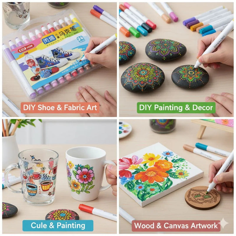 All surface acrylic Paint marker | 24 Shades Box | Works on all surface | Long Lasting