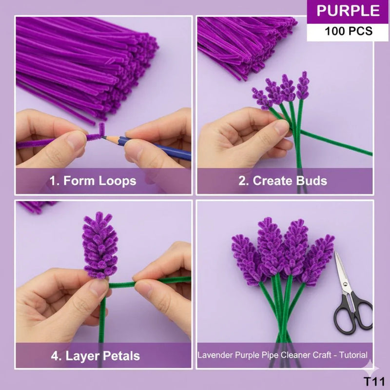 Purple Plain Pipe Cleaner for Craft and Bouquet l Pack of 100Pc