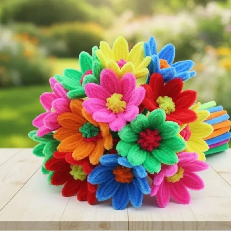 Colorful Pipe Cleaners with Pom Poms (95-100 Pieces)
