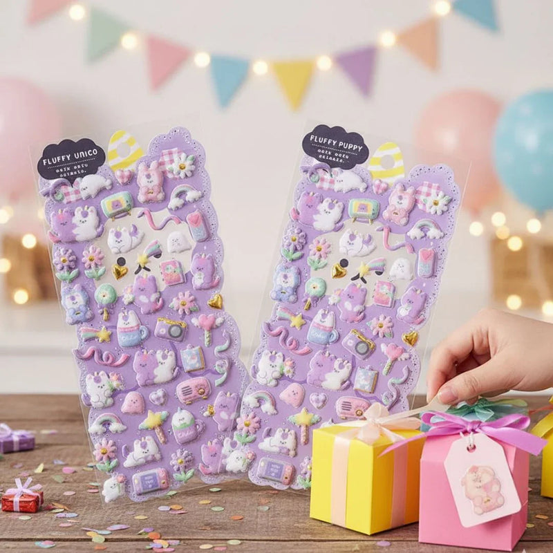 (Buy 1 Get 1 Free) SHANLE Cute Cartoon Animal Pile Coating Foam Stickers - Cat, Dog, Rabbit, Bear, Unicorn - Fun Decoration   Gift for Kids