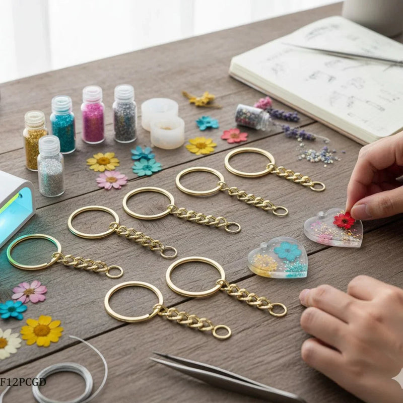 12 Piece Golden keychain ring with ring