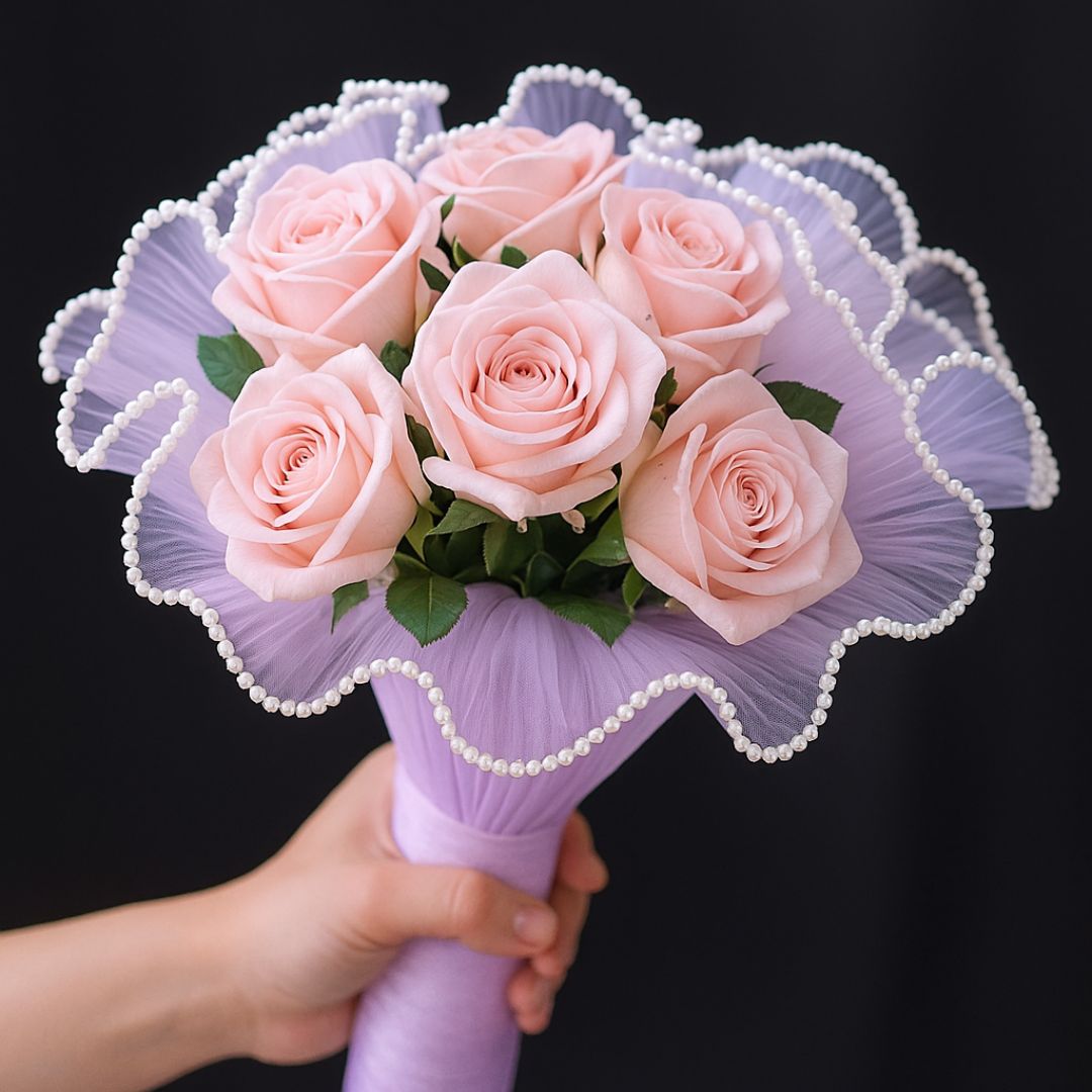 Premium Lilac Wrinkled Net Wrapping Paper with Pearl | 64cm Gift Wrapper