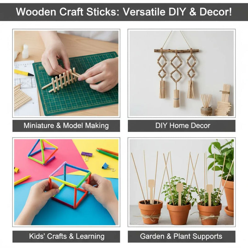 Plain Round Wood Craft Sticks 8cm x 5mm | 100 Pack