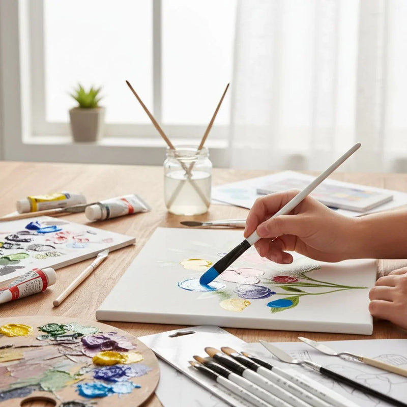 6-Piece Paint Brush Set with White Handles | Artist Brush Kit