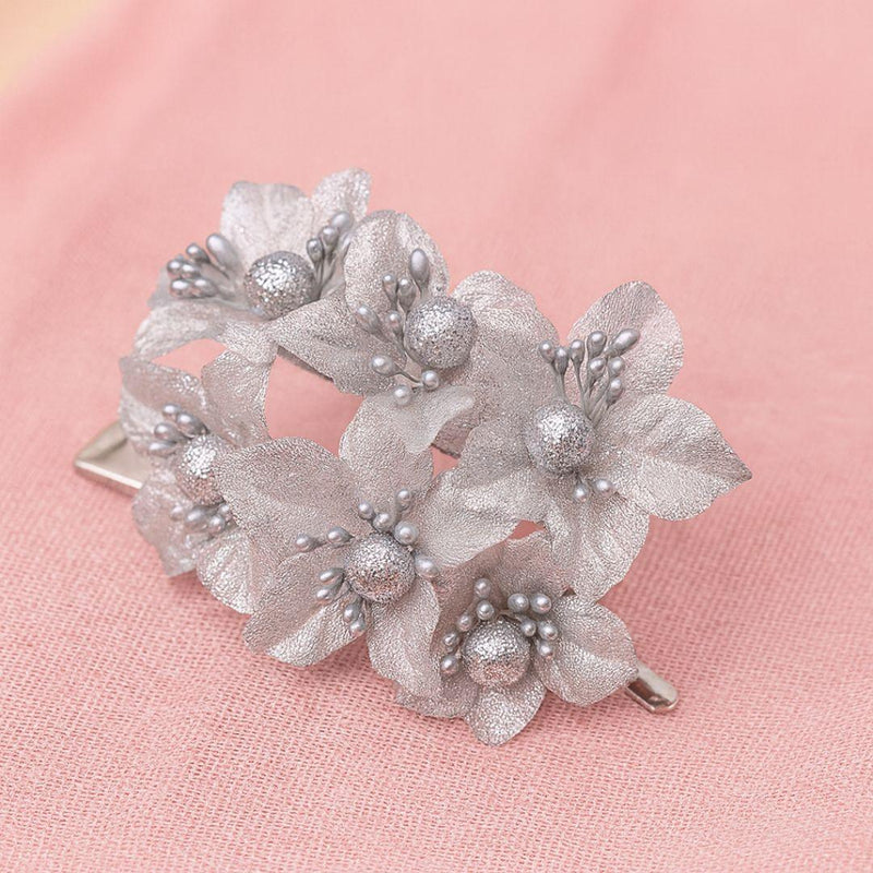 Elegant Silver Fabric Flowers | 60-Piece Embellishment Set