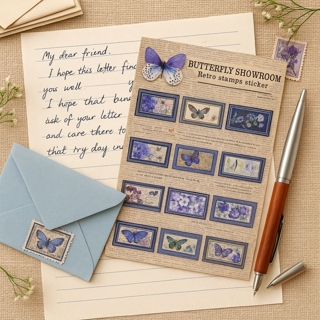MG Traders Stickers Xcf7-8 Butterfly Showroom Retro Stamp Sticker 2 Sheet