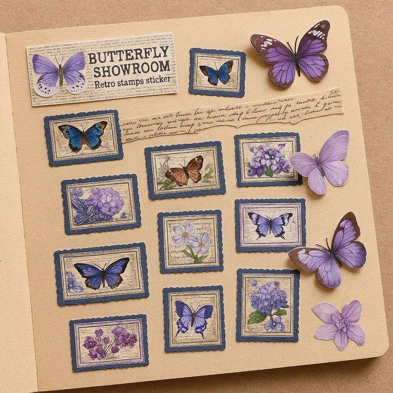 Butterfly Showroom Retro Stamp Sticker | 2 Sheets (Code XCF7-8)