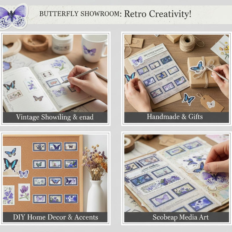 Butterfly Showroom Retro Stamp Sticker | 2 Sheets (Code XCF7-8)