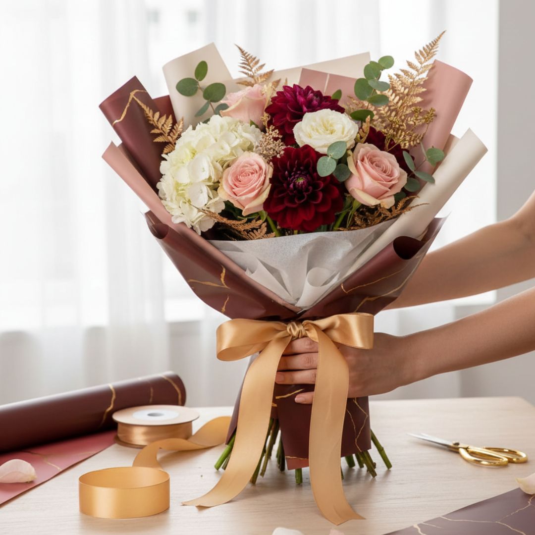 Premium Maroon Marble Printed Plastic Wrapping Paper | Pack of 20 Sheets