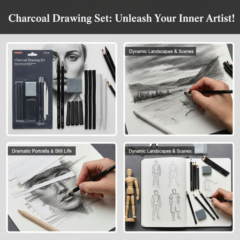 Professional Charcoal Drawing Set | 12-Piece Artist Set