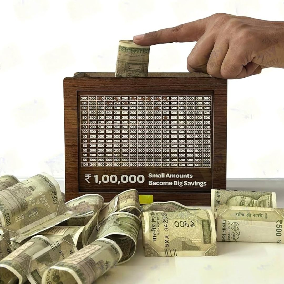 Wooden Savings Box & Piggy Bank | 1 Lakh Saving Challenge Board