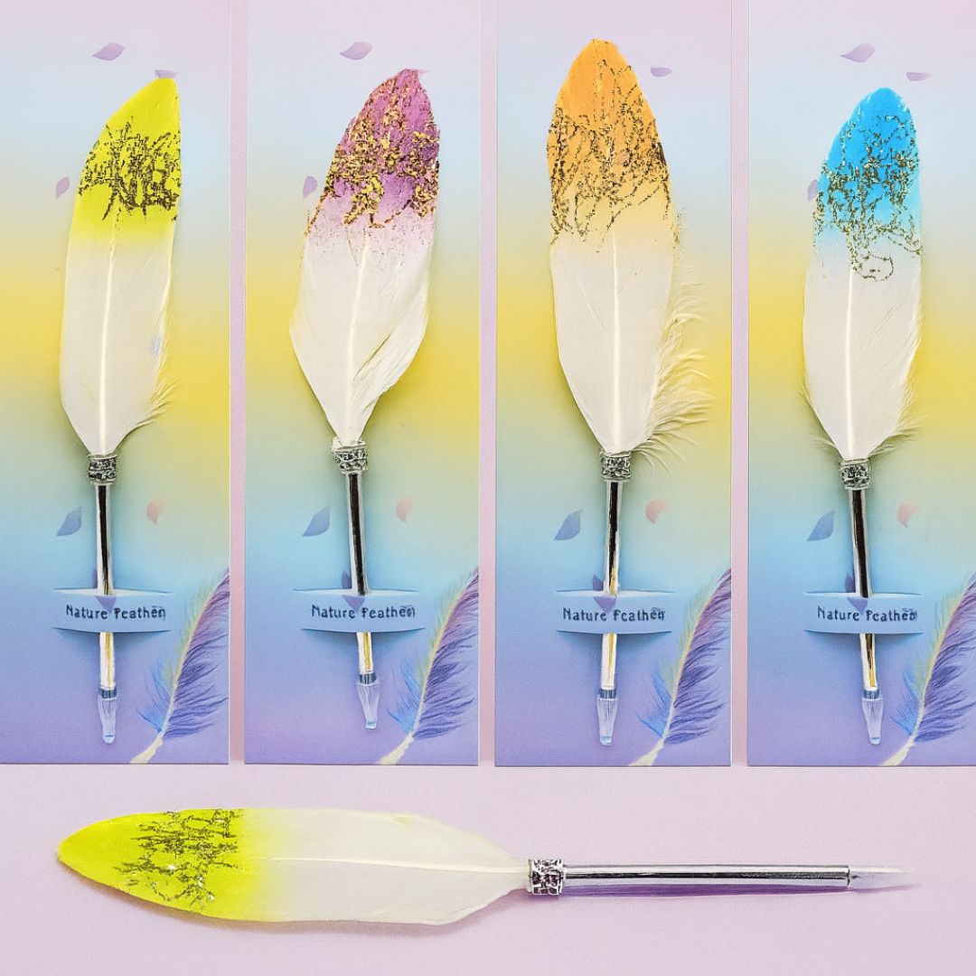 Aesthetic Feather Pen | Glitter Quill Style Gel Pen for Writing