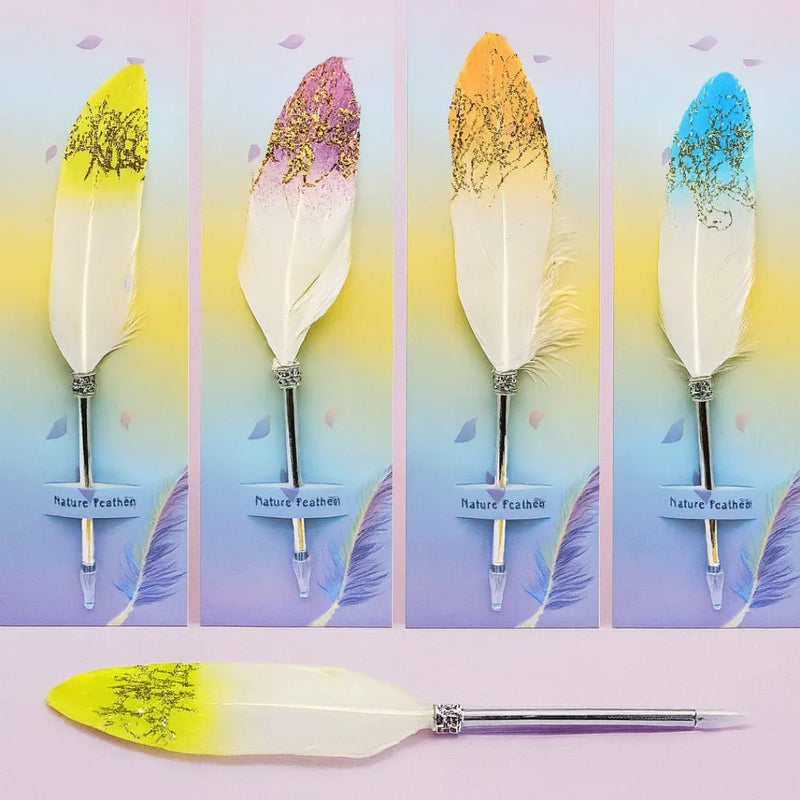 Aesthetic Feather Pen | Glitter Quill Style Gel Pen for Writing