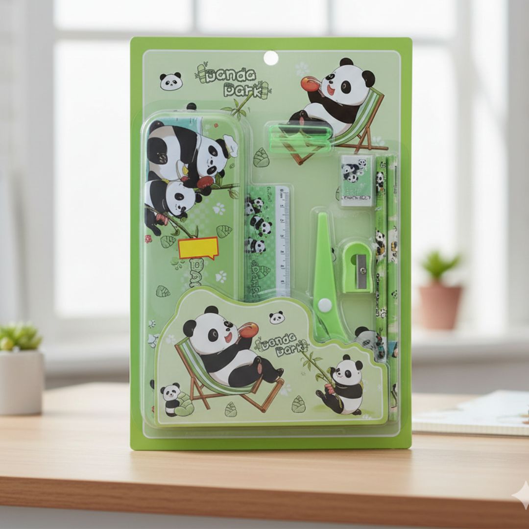 Cute Panda Stationery Set | Pencil Box, Ruler & Scissors for Kids l Pack of 1