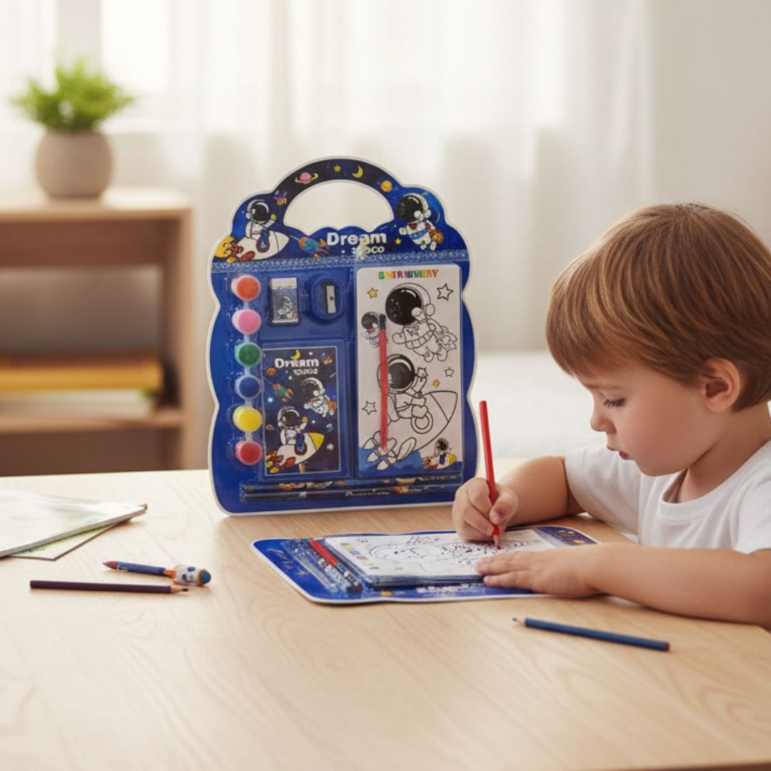 Cute kids Space Painting & Stationery Kit | Astronaut Colour Set & Notebook l Pack of 1 contains 6 items