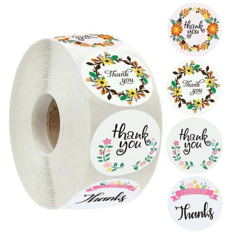 Thank you stickers & labels for Packaging (500 Sticker Roll of 1 Inch)