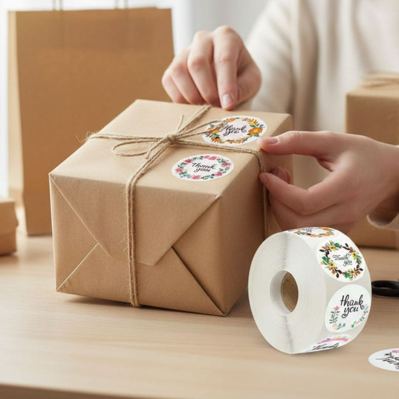 Thank you stickers & labels for Packaging (500 Sticker Roll of 1 Inch)