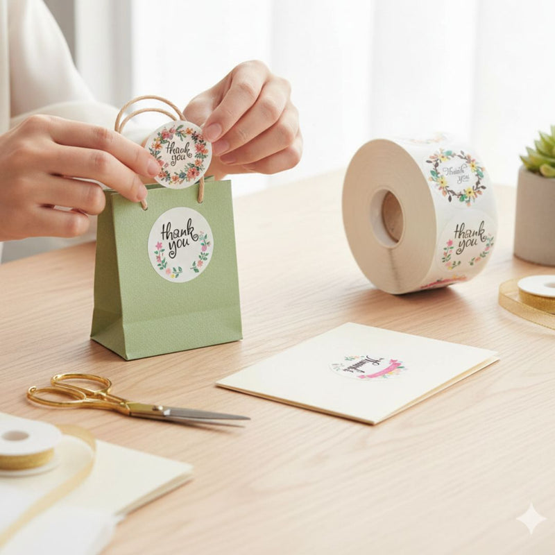 Thank you stickers & labels for Packaging (500 Sticker Roll of 1 Inch)