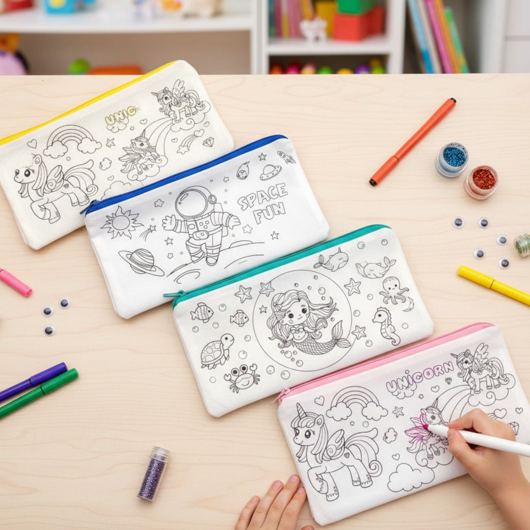 DIY Canvas Bag with Designs | Color-Your-Own Pencil Pouch for Kids (Pack of 1)