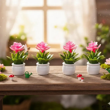 Miniature Pink Flowering Trees in Pots | Set of 4