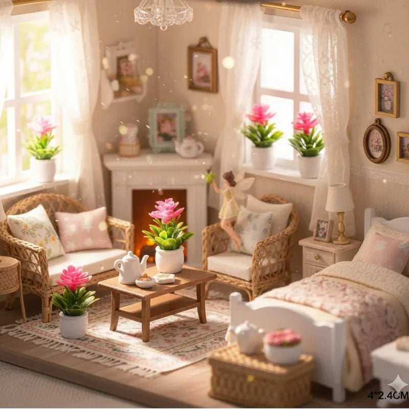 Miniature Pink Flowering Trees in Pots | Set of 4