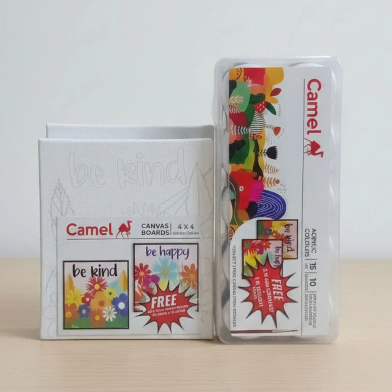 Camel Acrylic Colours Set 10 Shades | Free 2 Canvas Boards & Brush